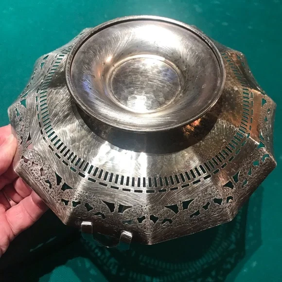 Apollo Sheffield Nickel Silver footed serving Tray with stationery handle #3204 - Picture 3 of 10